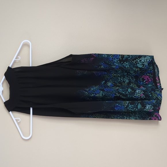 Size 12 Mint Velvet Tie Neck Black Semisheer Top Blue Green Purple Shirt - Picture 1 of 10
